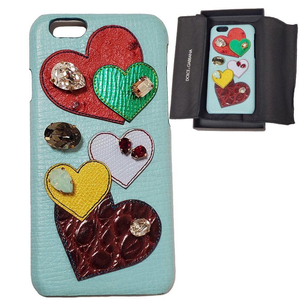 DOLCE & GABBANA PHONE CASE iPHONE COVER CRYSTAL HEARTS SAN VALENTINO